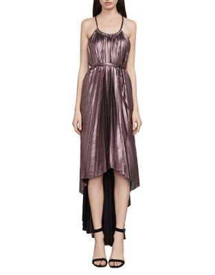 Bcbgmaxazria Valerie Metallic Pleated Halter Dress