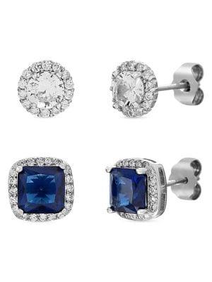 Lord & Taylor Set Of 2 Rhodium-plated Sterling Silver And Cubic Zirconia Stud Earrings