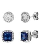 Lord & Taylor Set Of 2 Rhodium-plated Sterling Silver And Cubic Zirconia Stud Earrings