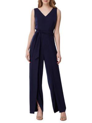 Tahari Arthur S. Levine Tied V-neck Slit Jumpsuit