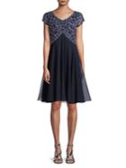 J Kara Embellished Illusion-sleeve A-line Dress