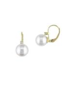 Sonatina 9-9.5mm Cultured Freshwater Pearl, Diamond And 14k Yellow Gold Earrings