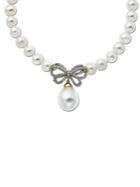 Lord & Taylor Pearl And Diamond Butterfly Necklace 10mm X 12mm