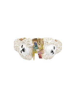 Betsey Johnson Granny Chic Crystal Poodle And Lightning Bolt Hinge Bangle Bracelet
