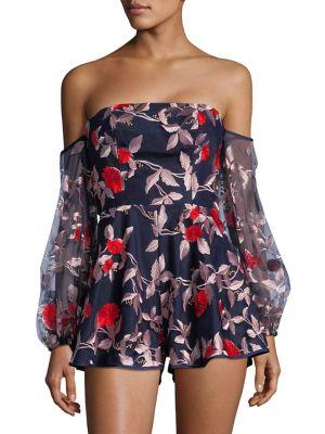 Finders Embroidered Floral Off-the-shoulder Romper