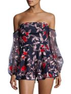 Finders Embroidered Floral Off-the-shoulder Romper