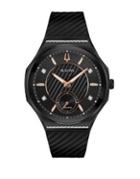 Bulova Curv Diamond & Black Silicone Strap Watch