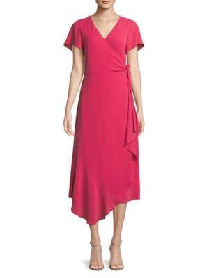 H Halston Short-sleeve Wrap Dress With Asymmetrical Hem