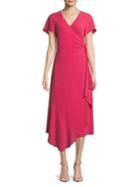 H Halston Short-sleeve Wrap Dress With Asymmetrical Hem