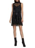 Bcbgmaxazria Sequin-embellished Semi-sheer Lace Shift Dress