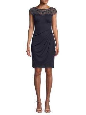 Xscape Beaded Illusion Sheath Cocktail Dress