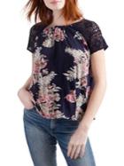 Lucky Brand Lace-sleeve Floral-print Top