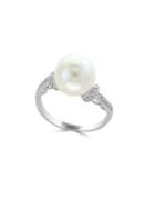 Effy 10-11mm White Semi-round Pearl, Diamond And 14k White Gold Ring