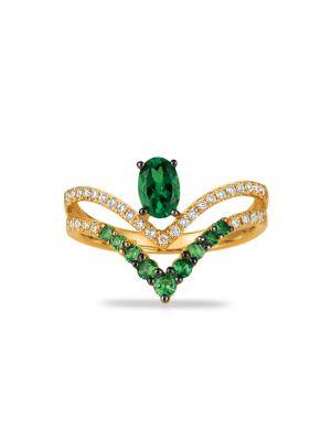Marco Moore 14k Yellow Gold, 0.18 Tcw Diamond & Green Garnet Ring