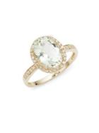 Lord & Taylor 14k Yellow Gold Diamond And Green Amethyst Halo Ring