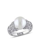 Sonatina Sterling Silver And 9-9.5mm Freshwater Pearl And Diamond Filigree Ring