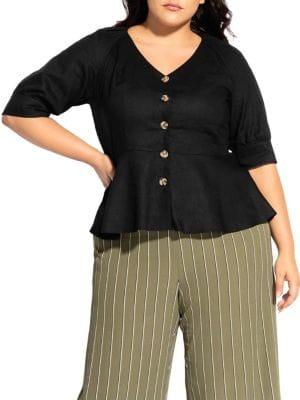 City Chic Plus Lola Linen Blend Peplum Top