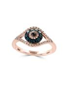 Effy Novelty Diamond, Black Diamond, Blue Diamond And 14k Rose Gold Ring