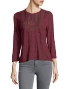 Lucky Brand Plus Embroidered Bib Top
