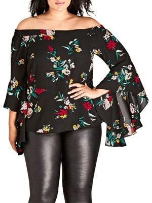 City Chic Plus Flowerette Off-the-shoulder Top