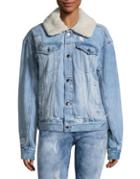 Free People Plaid-lined Sherpa Collar Trucker Jacket