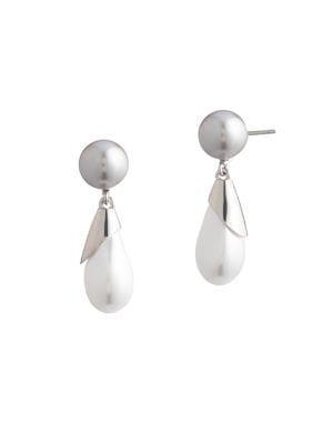 Carolee Sara Silvertone, Freshwater & Glass Baroque Pearl Double Drop Earrings
