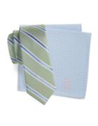 Tallia Mason Asymmetrical Striped Tie And Pocket Square Set