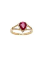 Lord & Taylor 14k Yellow Gold, Ruby & Diamond Pear-shaped Ring