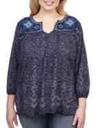 Lucky Brand Plus Embroidered Printed Top