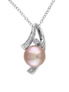 Sonatina Sterling Silver Pink Round Pearl & Diamond Necklace