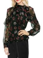 Vince Camuto Petite Ruffle-sleeve Tie Neck Top