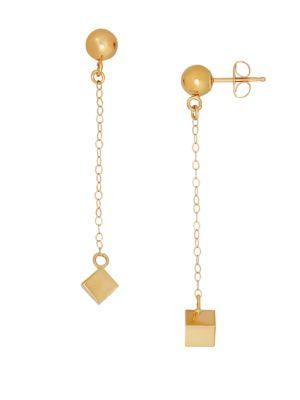 Lord & Taylor 14k Yellow-gold Chain & Cube Drop Earrings