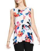 Vince Camuto Sleeveless Rendezvous Floral Ruffle-front Blouse