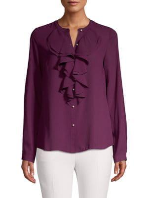 Karl Lagerfeld Paris Ruffled-front Long-sleeve Top