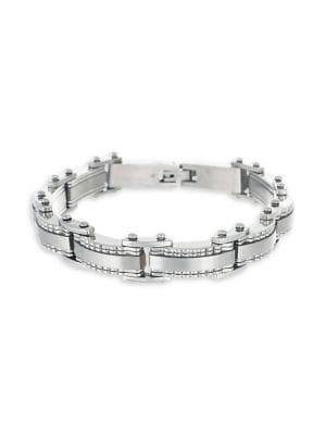 Lord & Taylor Men's Polished Stainless Steel Link Design Bracelet