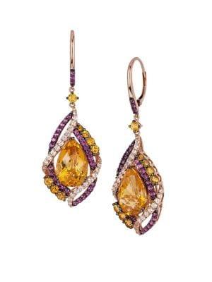 Le Vian Red Carpet 14k Strawberry Gold, Red Carpet Cinnamon Citrine, Raspberry Rhodolite, Vanilla Topaz Drop Earrings