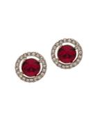 Givenchy Crystal & Red Crystal Halo Button Stud Earrings