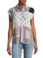 Lord & Taylor Petite Patchwork Button-front Top