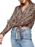 Miss Selfridge New An Animal-print Tie-front Shirt