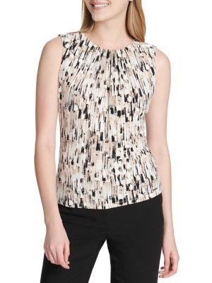 Petite Calvin Klein Suits Printed Pleated Blouse