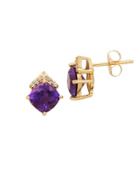 Lord & Taylor 14k Yellow Gold Amethyst And Diamond Stud Earrings, 0.03 Tcw
