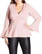 City Chic Plus Long Bell Sleeve Button-up Top