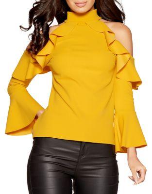 Quiz Ruffle Cold Shoulder Top