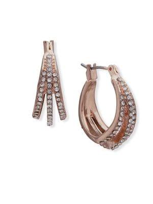 Anne Klein Crystal Three-row Hoop Earrings-0.75