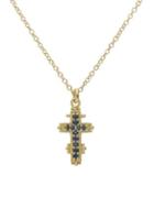 Judith Ripka Juliette Blue Sapphire And 14k Yellow Gold Cross Pendant Necklace