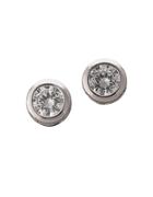 Lord & Taylor Platinum Plated Sterling Silver Bezel Set Signity Cubic Zirconia Stud Earrings