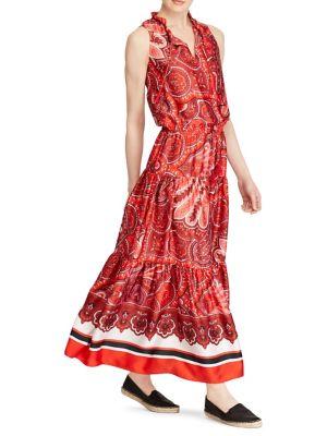 Lauren Ralph Lauren Printed Tie-neck Twill Maxi Dress