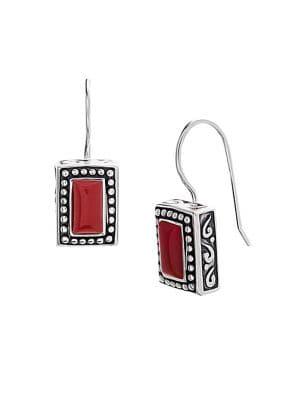 Lord & Taylor 925 Sterling Silver Rectangular Beaded Drop Earrings