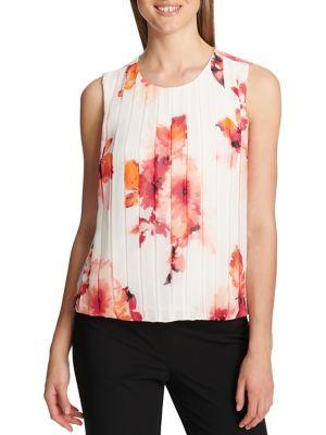 Calvin Klein Petite Floral Sleeveless Pleated Top