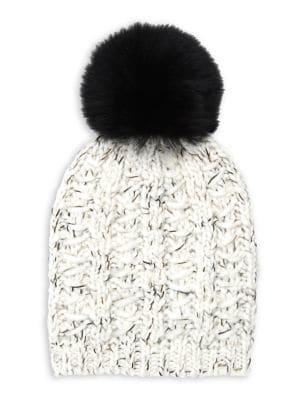 Lord & Taylor Fox Fur Pom-pom Beanie